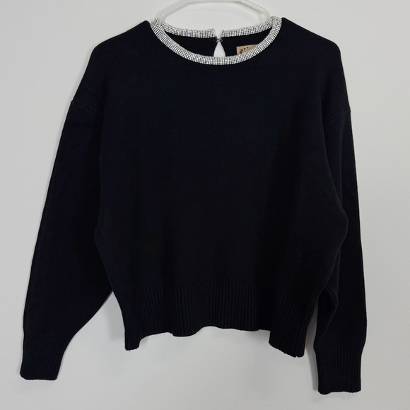 karakorum Sweaters - Karakorum Sweater Womens Large Black Knit Rhinestone Neckline Made in Italy